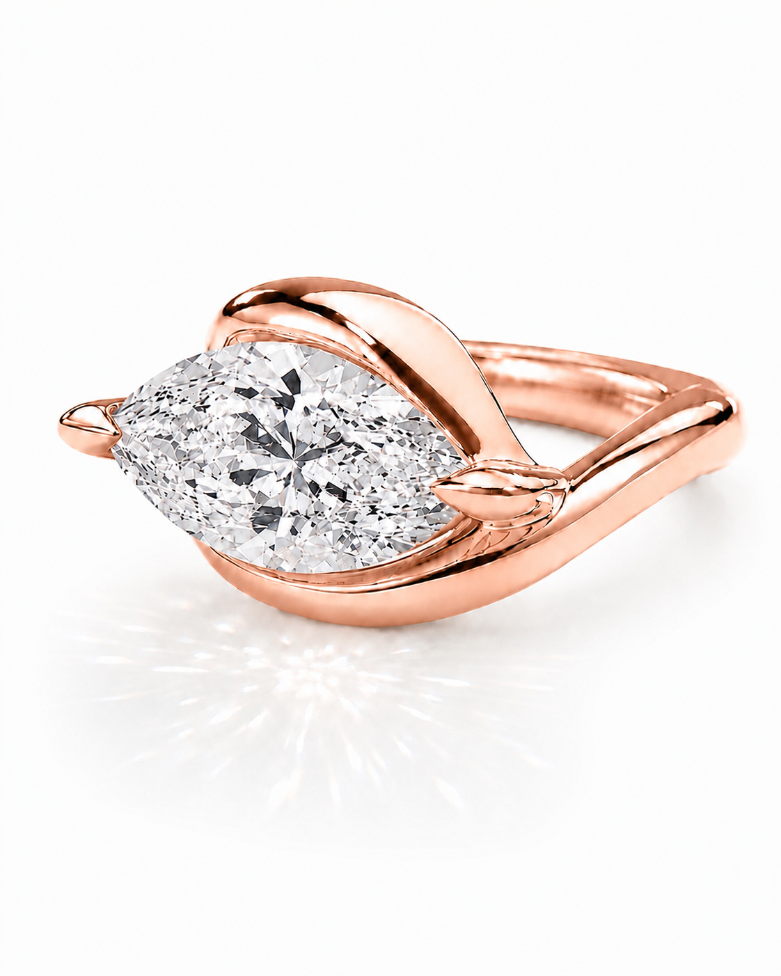 Melissa - Bypass Marquise-Verlobungsring aus 18k Roségold mit einem funkelnden, laborgezüchteten Diamanten - handgefertigt & nachhaltig - von Labgrownlove