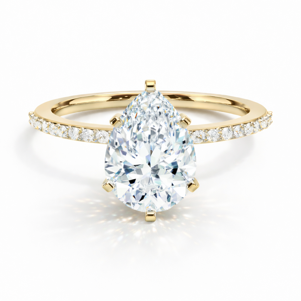 Abby Pear Cut Pavé Verlobungsring aus 14k Geldgold mit einem funkelnden, laborgezüchteten Diamanten – handgefertigt, nachhaltig, von Labgrownlove