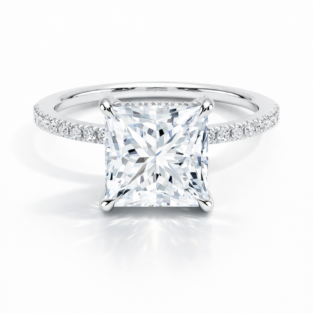 Estelle - Princess Pavé Verlobungsring aus 14k Weißgold mit einem funkelnden, laborgezüchteten Diamanten - handgefertigt & nachhaltig - von Labgrownlove 