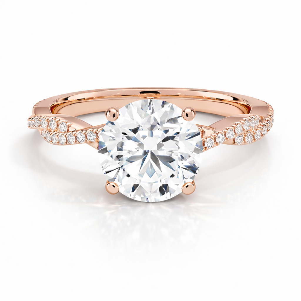 Ocean - Brilliant Twist-Pavé Verlobungsring aus 14k Roségold mit funkelndem Diamanten – handgefertigt, Laborgezüchtet & nachhaltig - von Labgrownlove