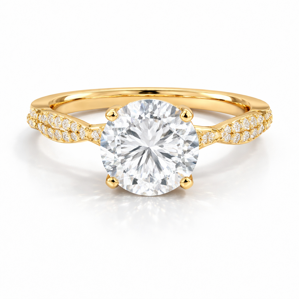 Ocean - Brilliant Twist-Pavé Verlobungsring aus 14k Gelbgold mit funkelndem Diamanten – handgefertigt, Laborgezüchtet & nachhaltig - von Labgrownlove