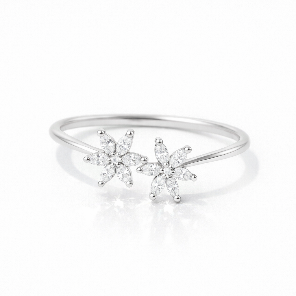 Flower - Marquise Solitär Promisering aus 14k Weißgold mit funkelnden, Laborgezüchteter Diamanten - handgefertigt & nachhaltig - von Labgrownlove 