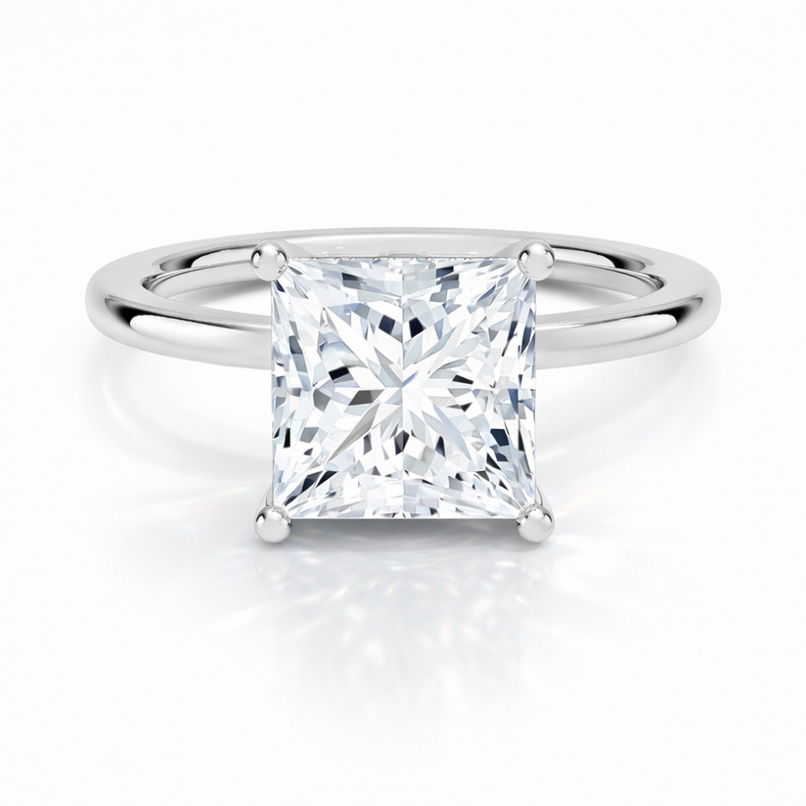 Princess-Cut Verlobungsring aus Weißgold mit Labordiamant und Hidden Halo und Galerieschiene