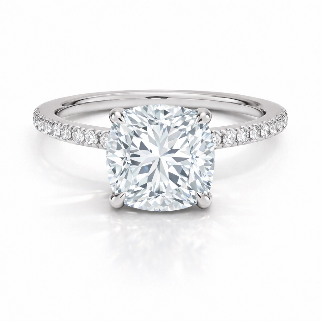 Lori - Cushion Pavé Verlobungsring aus 14k Weißgold mit einem funkelnden Diamanten- laborgezüchtet, handgefertigt & nachhaltig - von Labgrownlove