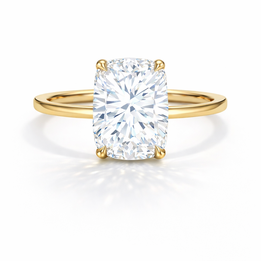 Victoria - Elongated Cushion Solitär Verlobungsring aus 14k Gelbgold mit einem funkelnden, laborgezüchteten Diamanten - handgefertigt & nachhaltig - von Labgrownlove 