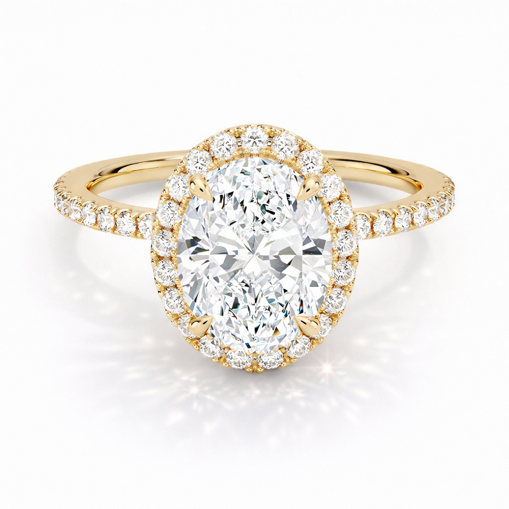 Gaby Oval Halo Pavé Verlobungsring aus 14k Gelbgold mit funkelndem Diamanten – handgefertigt, nachhaltig & Laborgezüchtet- von Labgrownlove