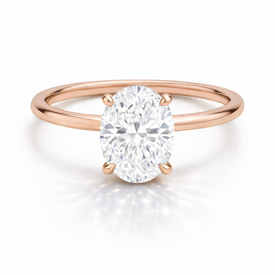 Ovaler Solitär-Verlobungsring aus 14 Karat Roségold mit Diamant und Tulpenfassung