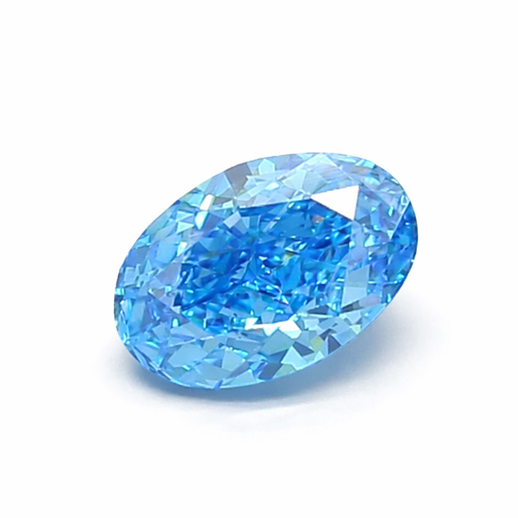 Sky - Oval Halo Verlobungsring, blauer laborgezüchteter Diamant