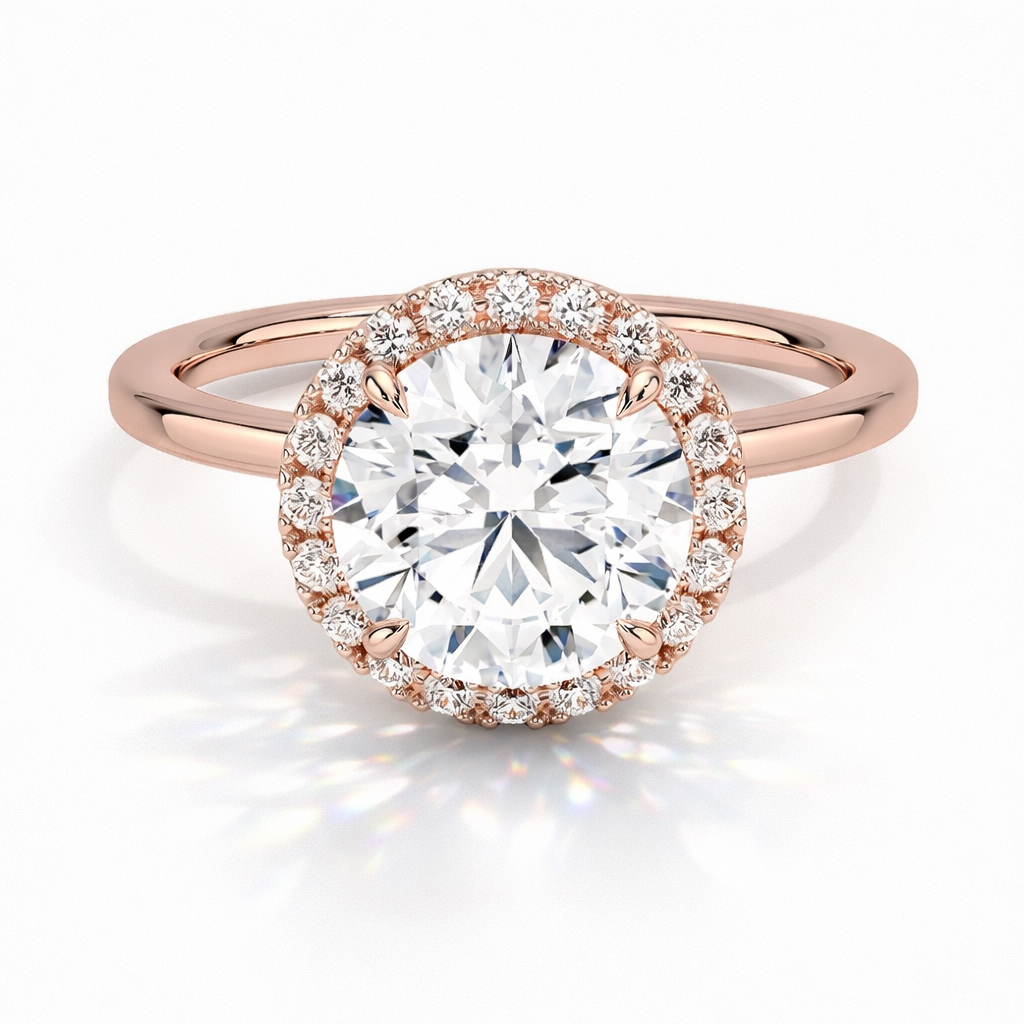 Hailey - Brilliant Halo und hidden halo Verlobungsring aus 14k Roségold mit einem funkelnden Diamanten- laborgezüchtet, handgefertigt & nachhaltig - von Labgrownlove 