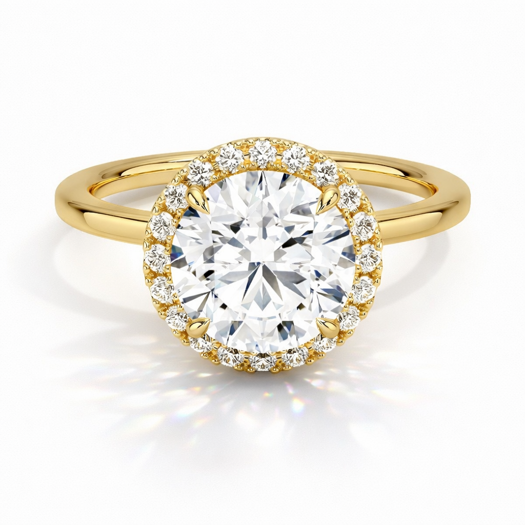 Hailey - Brilliant Halo und hidden halo Verlobungsring aus 14k Gelbgold mit einem funkelnden Diamanten- laborgezüchtet, handgefertigt & nachhaltig - von Labgrownlove 