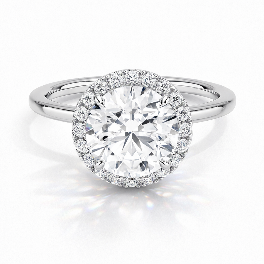Runder Halo-Verlobungsring aus 14 Karat Weißgold mit Labordiamant
