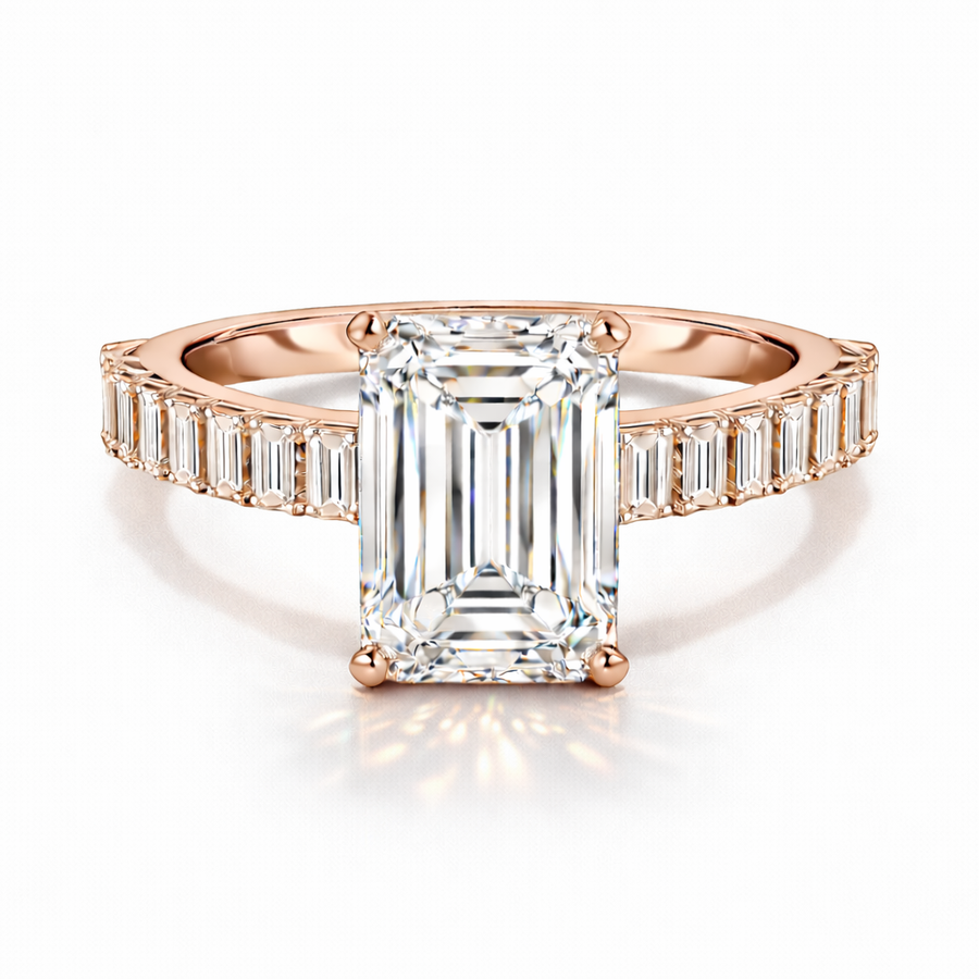 Emerald Verlobungsring aus 14 Karat Roségold mit Labordiamant