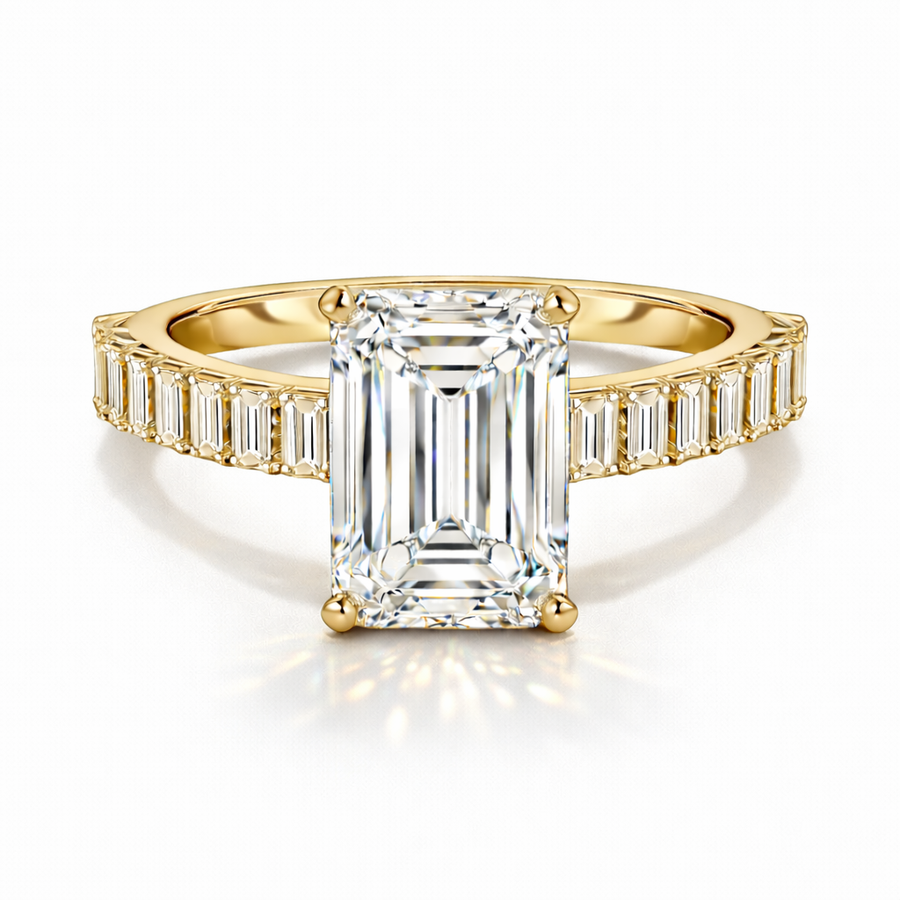 Emerald Verlobungsring aus 14 Karat Gelbgold mit Labordiamant