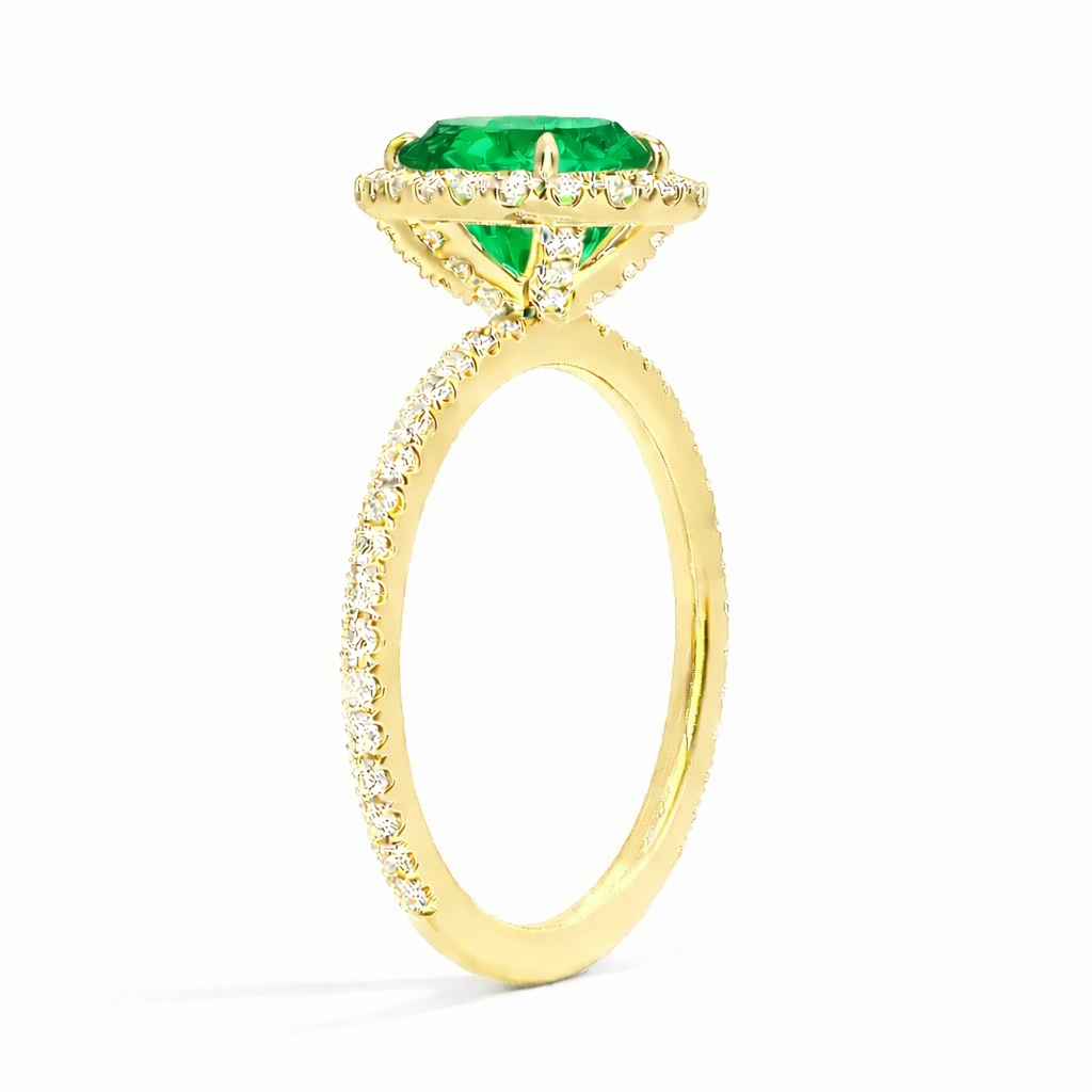 Diana - Tropfen Halo hidden halo Verlobungsring aus 14k Gelbgold mit einem funkelnden, Laborgezüchteten Smaragd - handgefertigt & nachhaltig - von Labgrownlove 