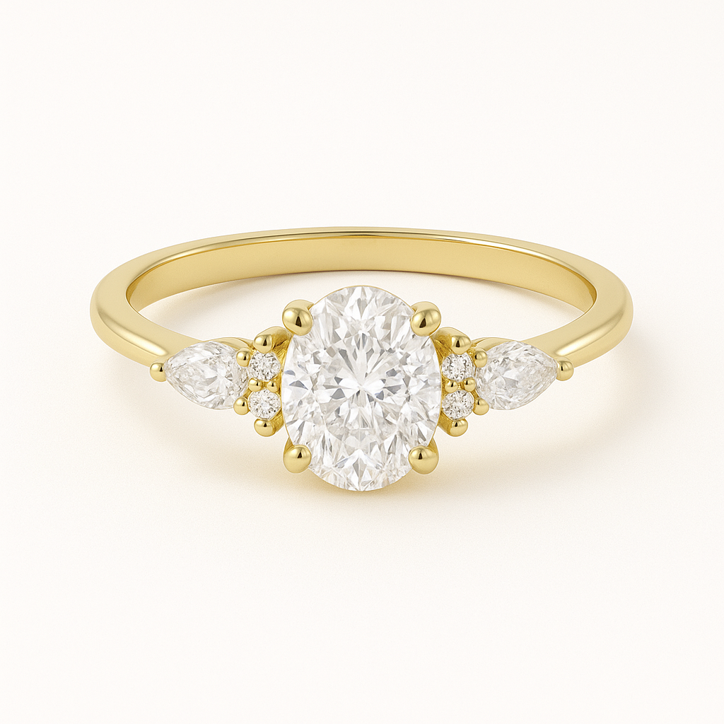 Flores - Oval Triology Verlobungsring aus 14k Gelbgold mit einem funkelnden, laborgezüchteten Diamanten - handgefertigt & nachhaltig - von Labgrownlove 