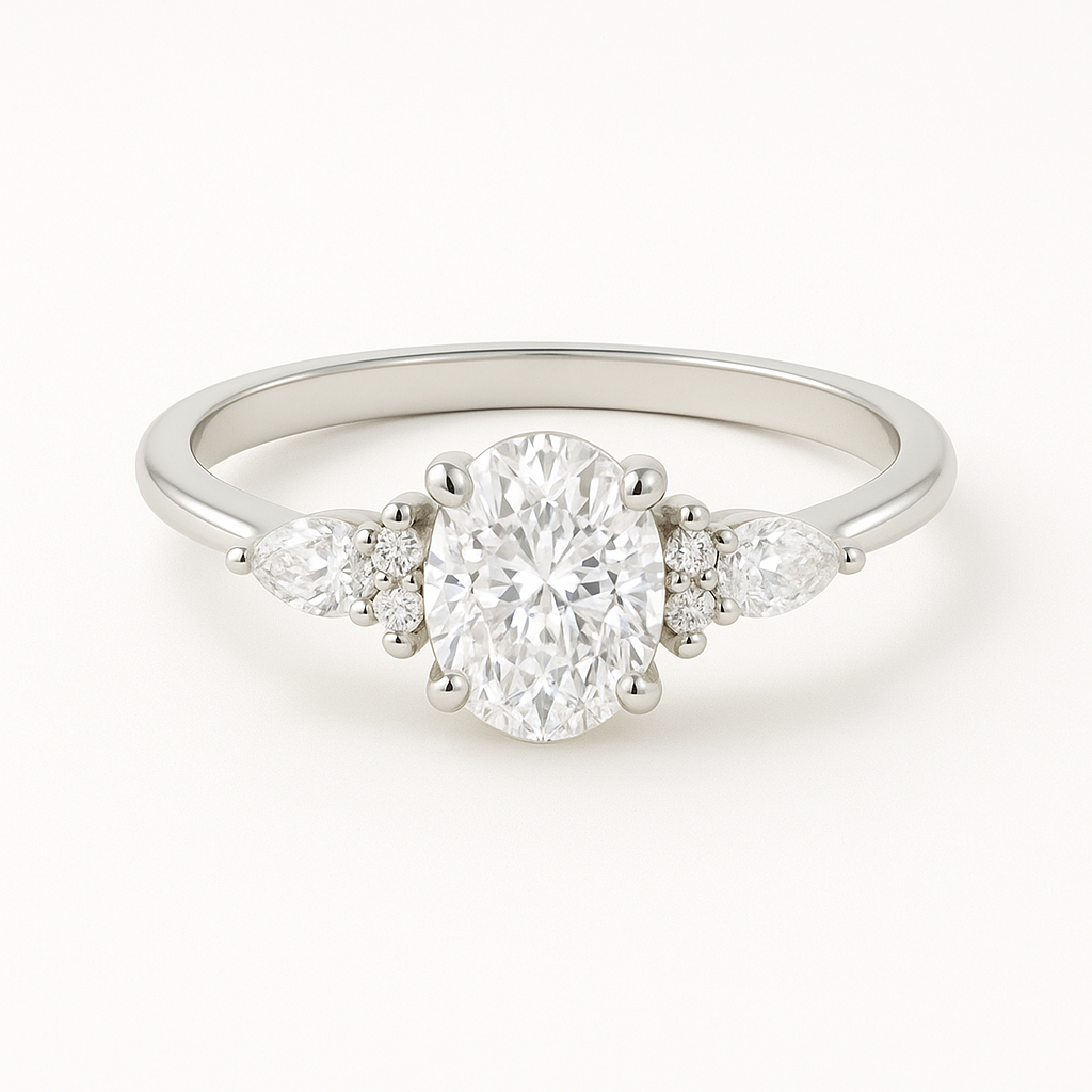 Flores - Oval Triology Verlobungsring aus 14k Weißgold mit einem funkelnden, laborgezüchteten Diamanten - handgefertigt & nachhaltig - von Labgrownlove 