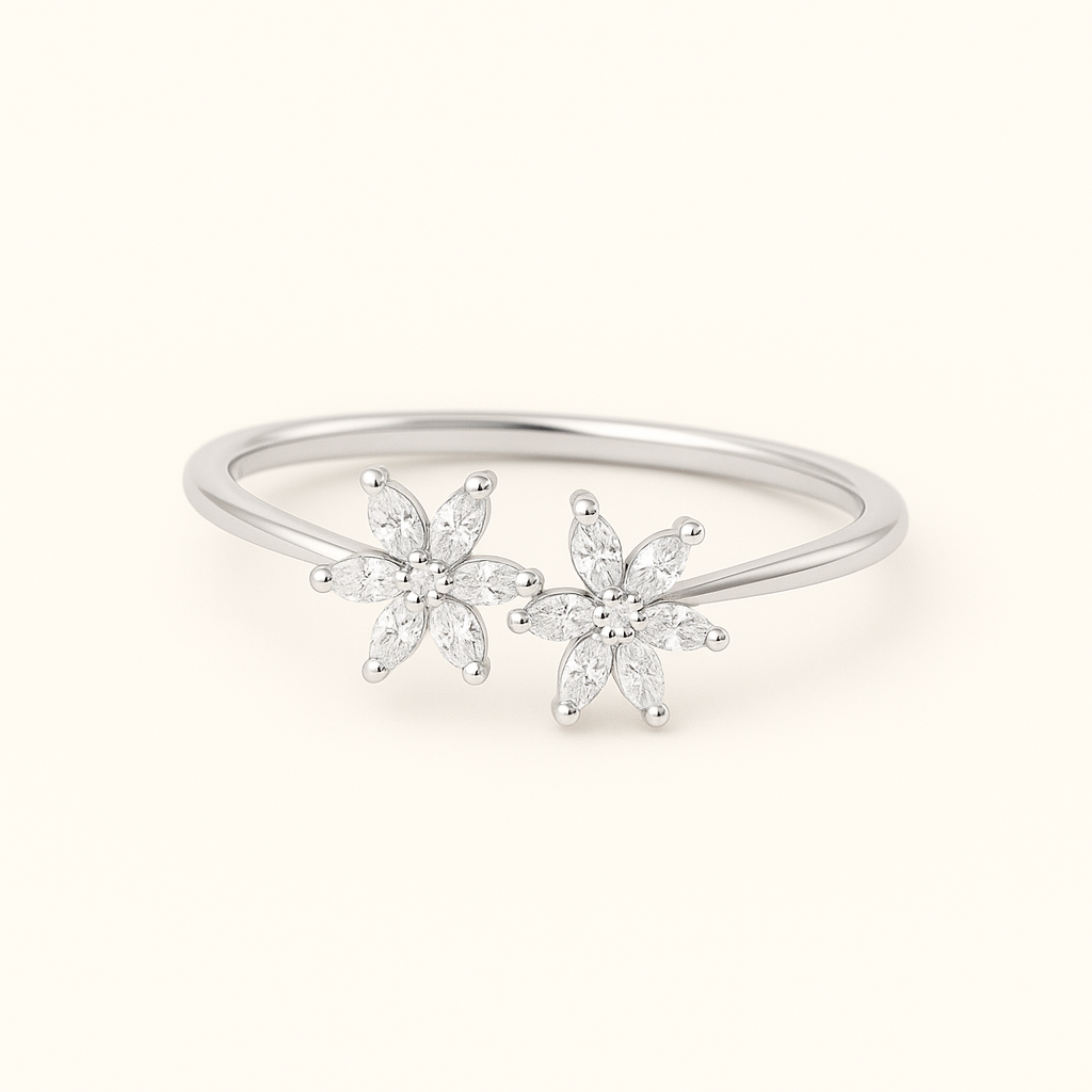 Flower - Marquise Solitär Promisering aus 14k Weißgold mit funkelnden, natürlichen Diamanten - handgefertigt & nachhaltig - von Labgrownlove 