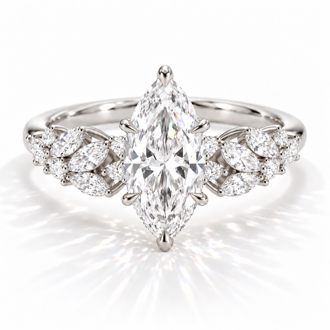 Demi - Marquise Cluster hidden halo Verlobungsring aus 14k Weißgold mit einem funkelnden, laborgezüchteten Diamanten und einem Tulpen Setting- handgefertigt & nachhaltig - von Labgrownlove