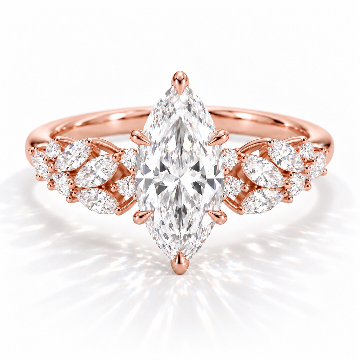 Demi - Marquise Cluster hidden halo Verlobungsring aus 14k Roségold  mit einem funkelnden, laborgezüchteten Diamanten und einem Tulpen Setting- handgefertigt & nachhaltig - von Labgrownlove