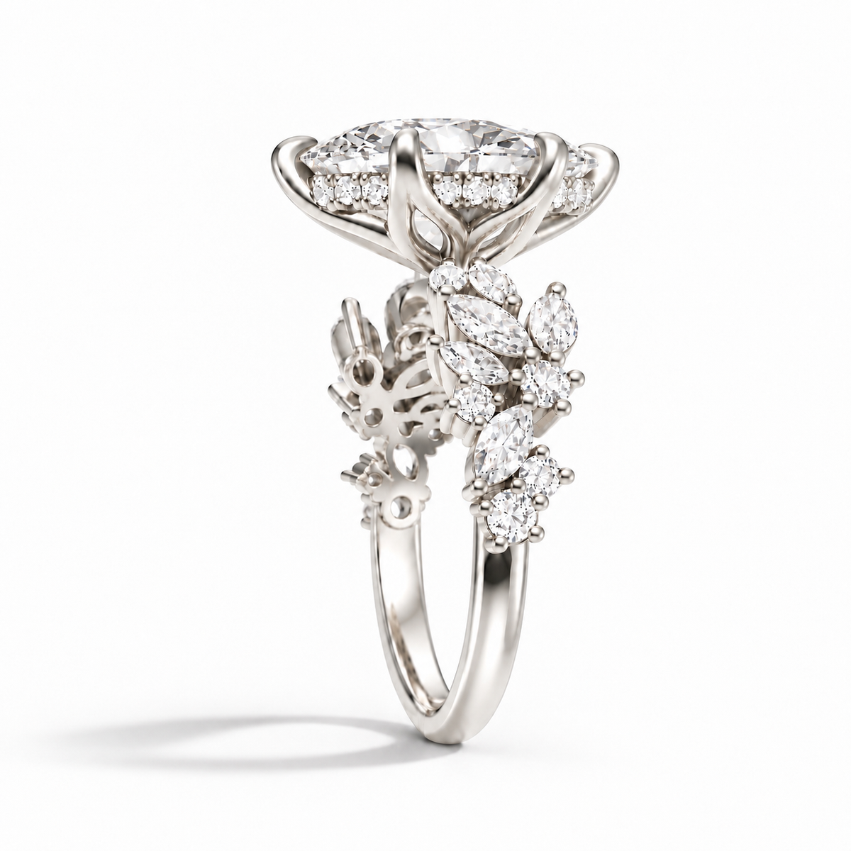 Demi - Marquise Cluster hidden halo Verlobungsring aus 14k Weißgold mit einem funkelnden, laborgezüchteten Diamanten und einem Tulpen Setting- handgefertigt & nachhaltig - von Labgrownlove