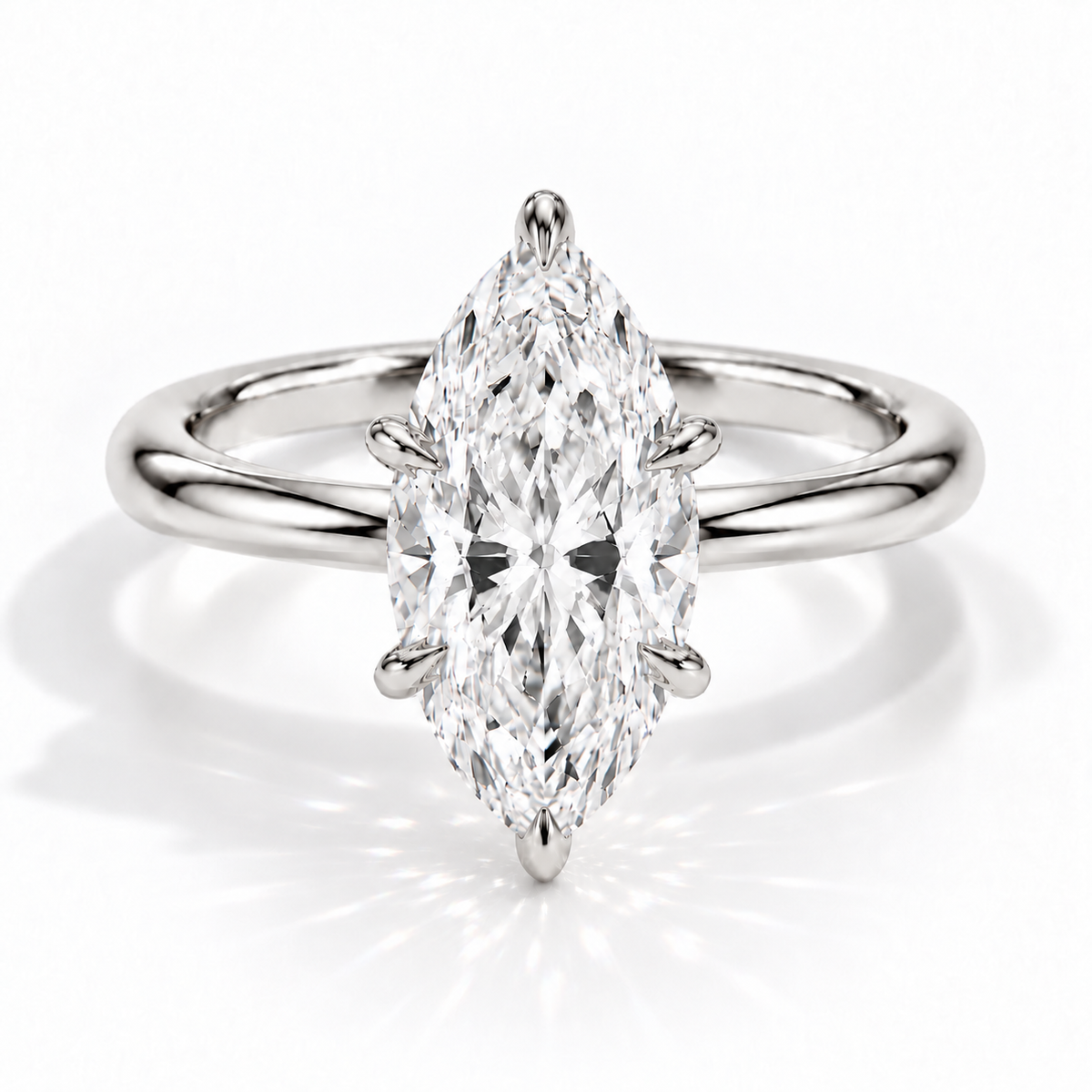 Rom - Marquise Solitaire Low Profile Verlobungsring aus 14k und 18k Weißgold mit einem funkelnden, laborgezüchteten Diamanten - handgefertigt & nachhaltig - von Labgrownlove