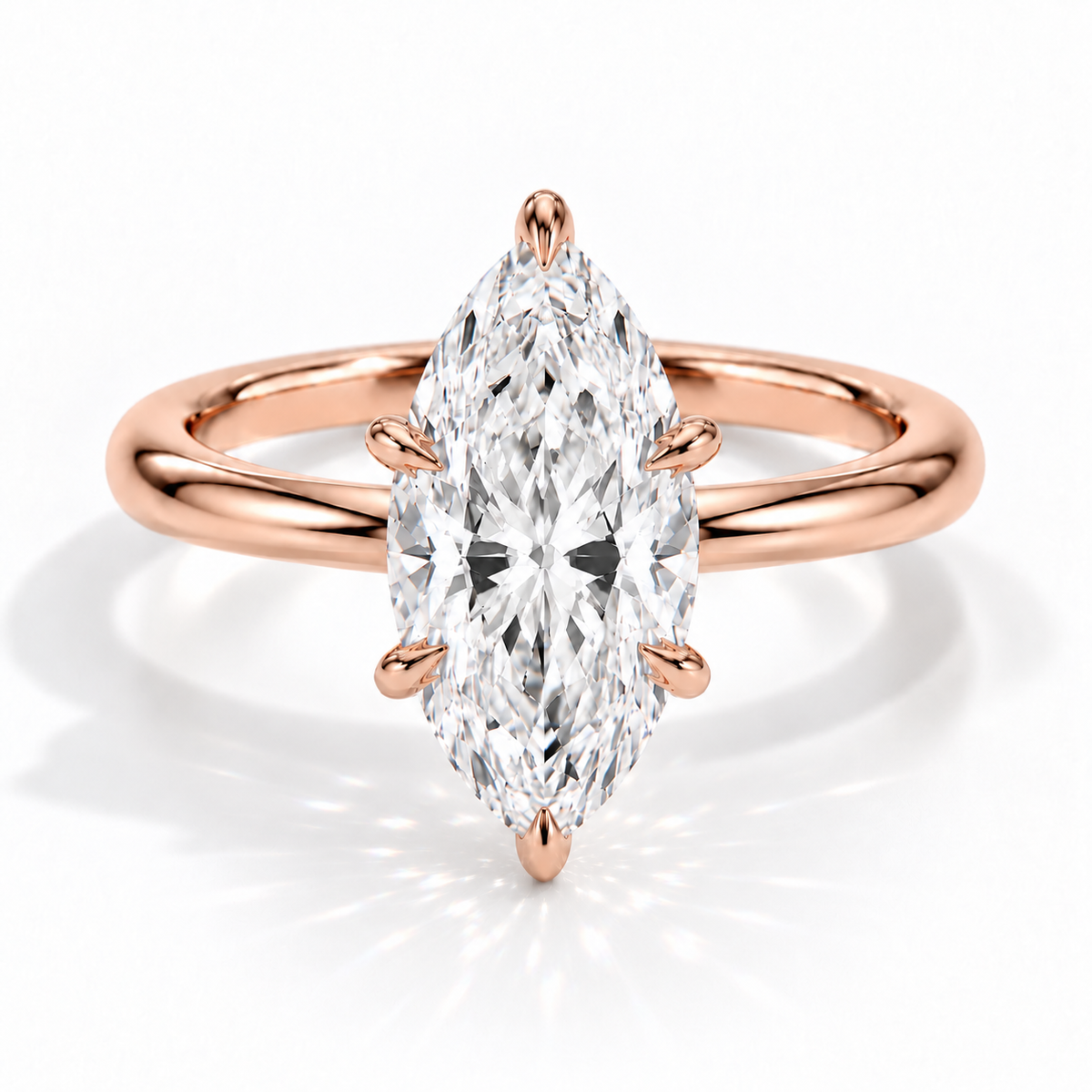 Rom - Marquise Solitaire Low Profile Verlobungsring aus 14k und 18k Roségold mit einem funkelnden, laborgezüchteten Diamanten - handgefertigt & nachhaltig - von Labgrownlove