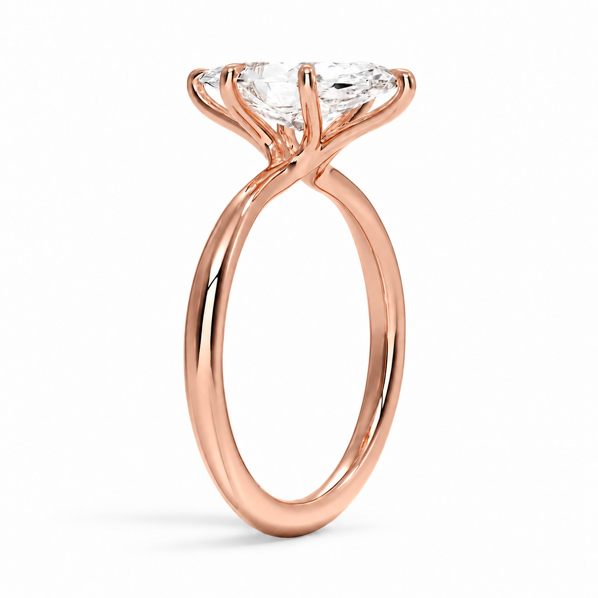 Seitenansicht: Marquise Solitär-Verlobungsring aus Roségold mit Labordiamant