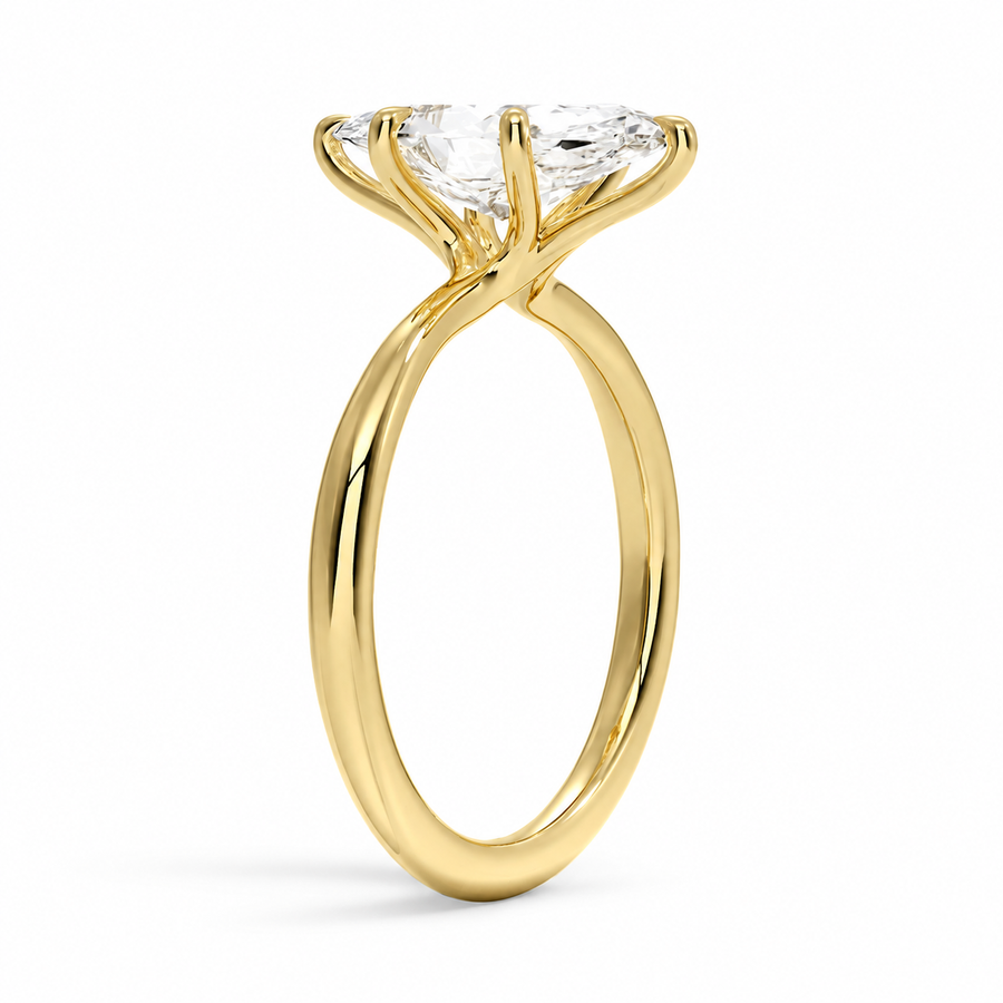 Seitenansicht: Marquise Solitär-Verlobungsring aus Gelbgold mit Labordiamant