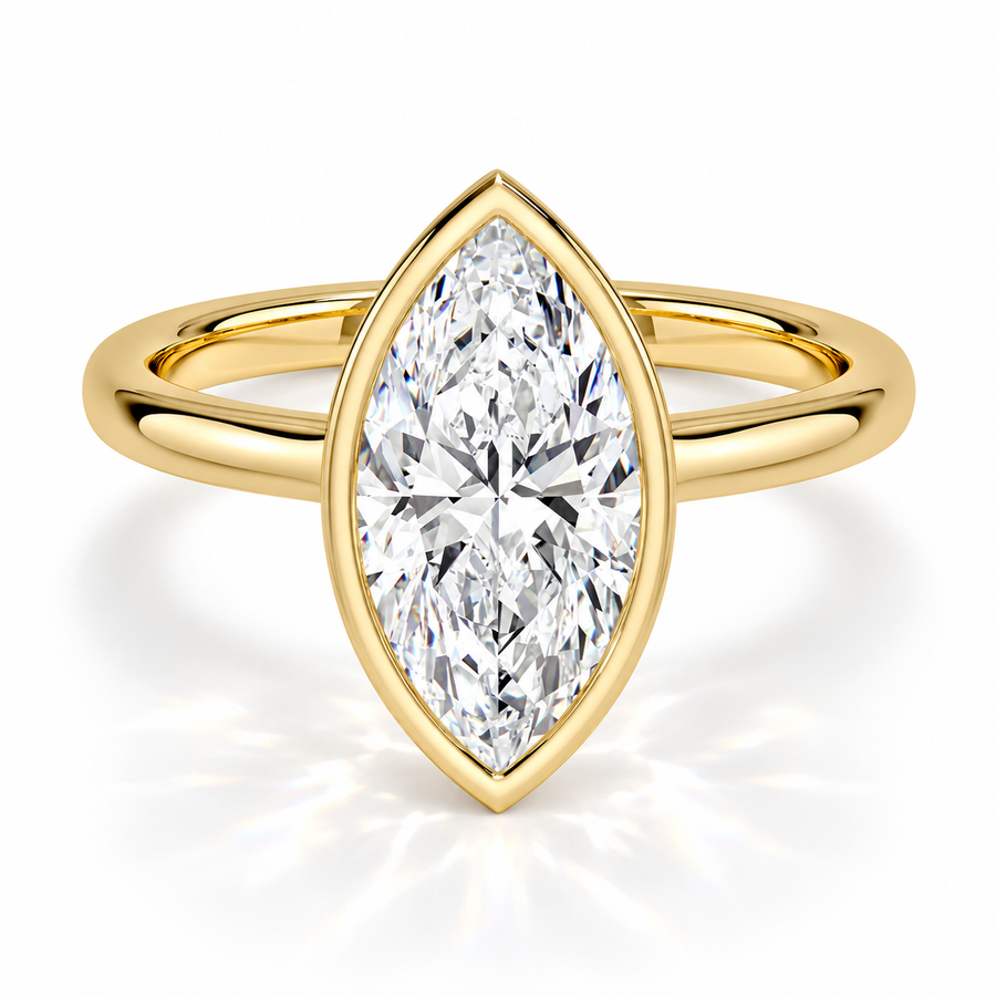 Marquise Bezel-Verlobungsring aus Gelbgold mit Labordiamant