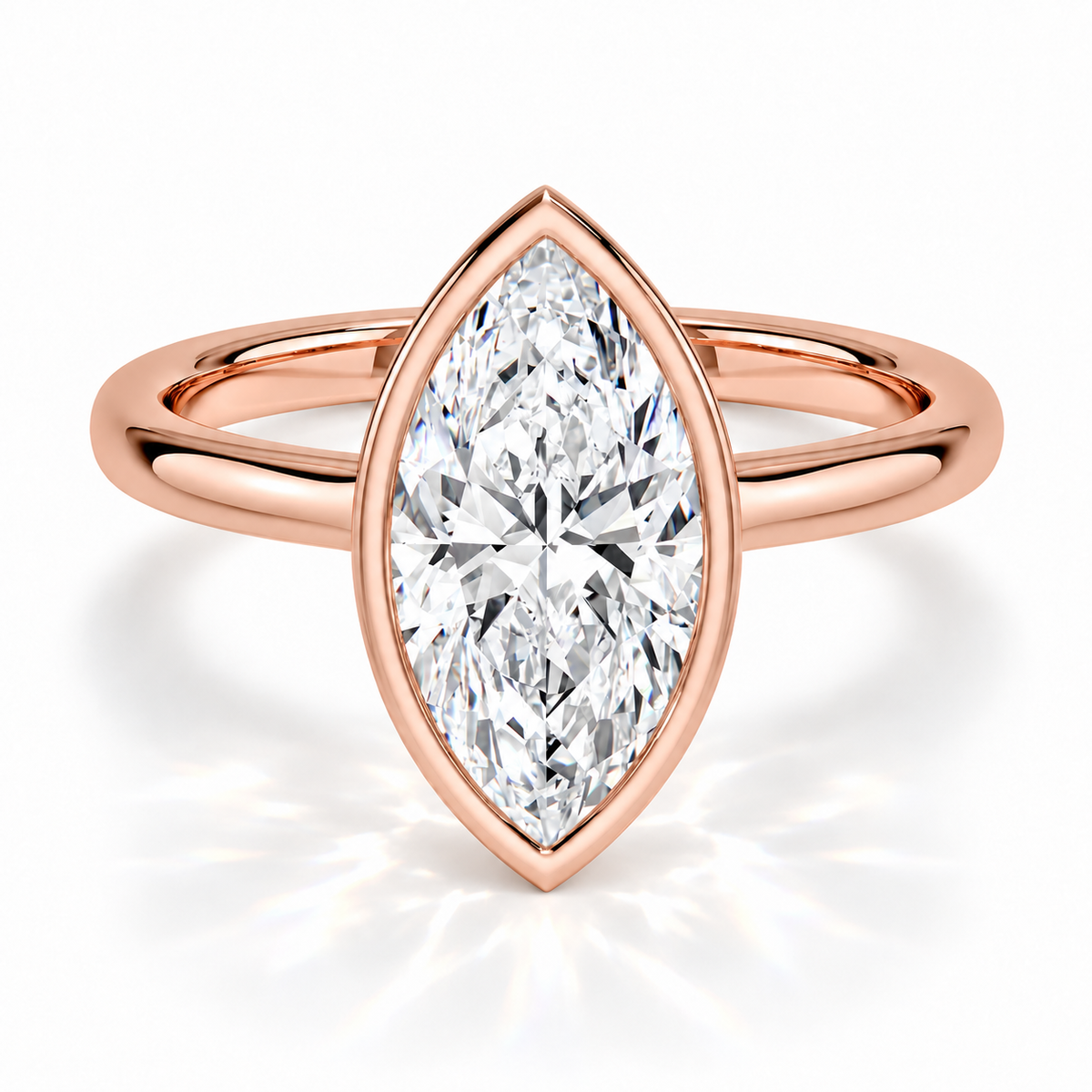 Marquise Bezel-Verlobungsring aus Roségold mit Labordiamant
