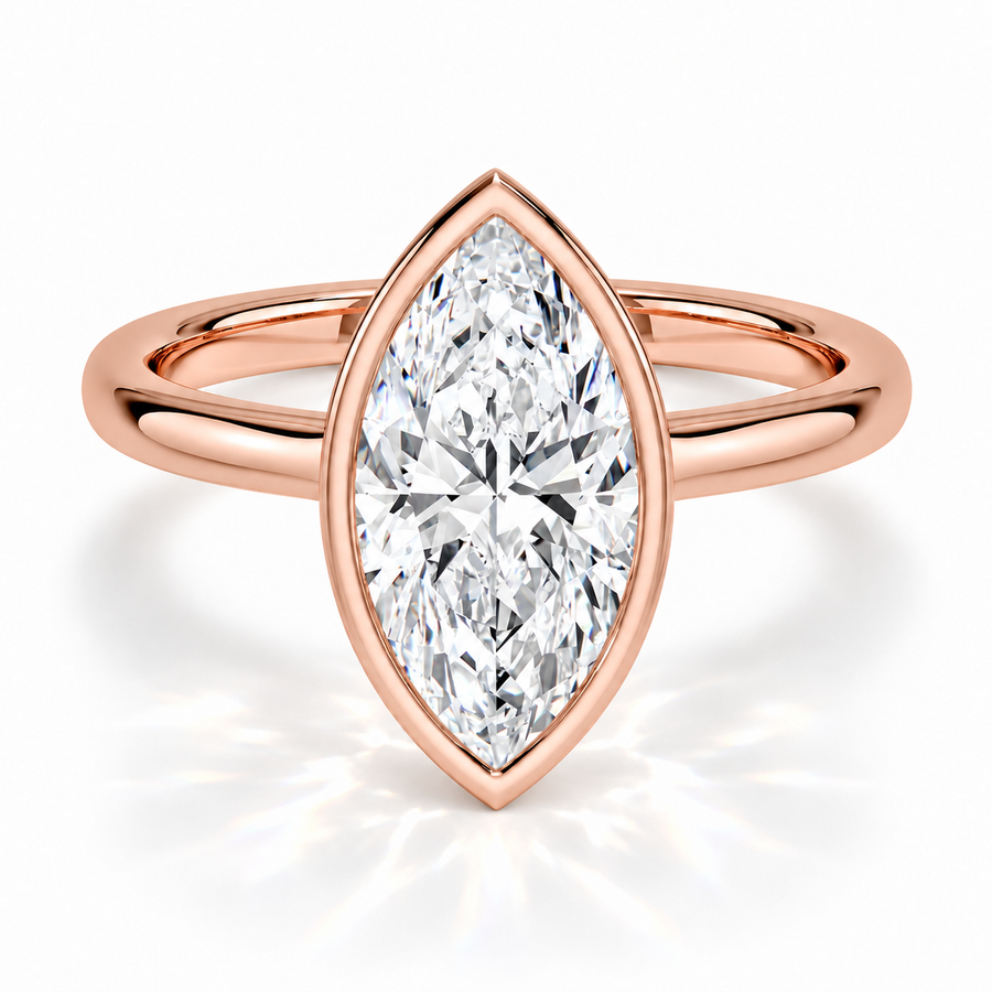 Marquise Bezel-Verlobungsring aus Roségold mit Labordiamant