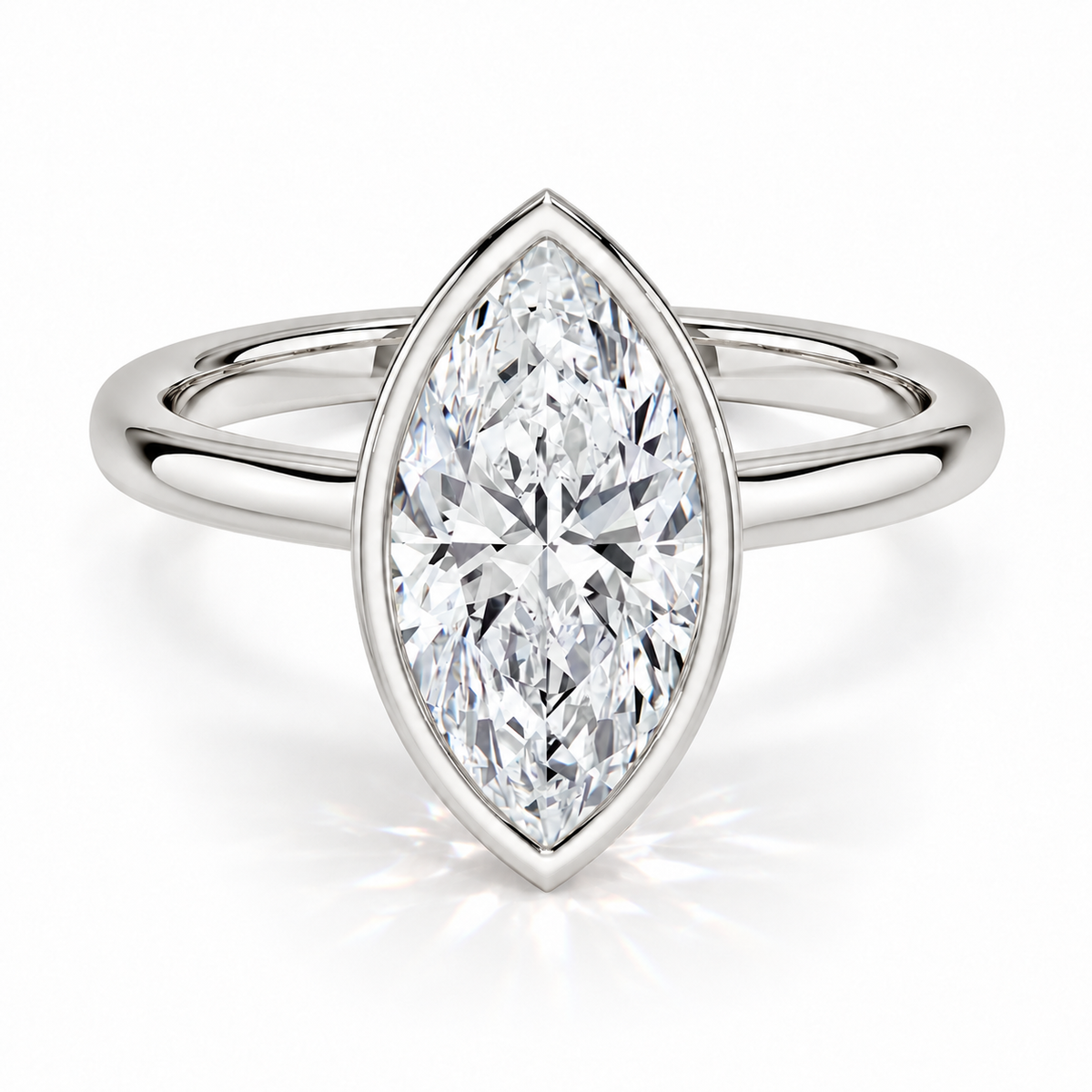 Marquise Bezel-Verlobungsring aus Weißgold mit Labordiamant