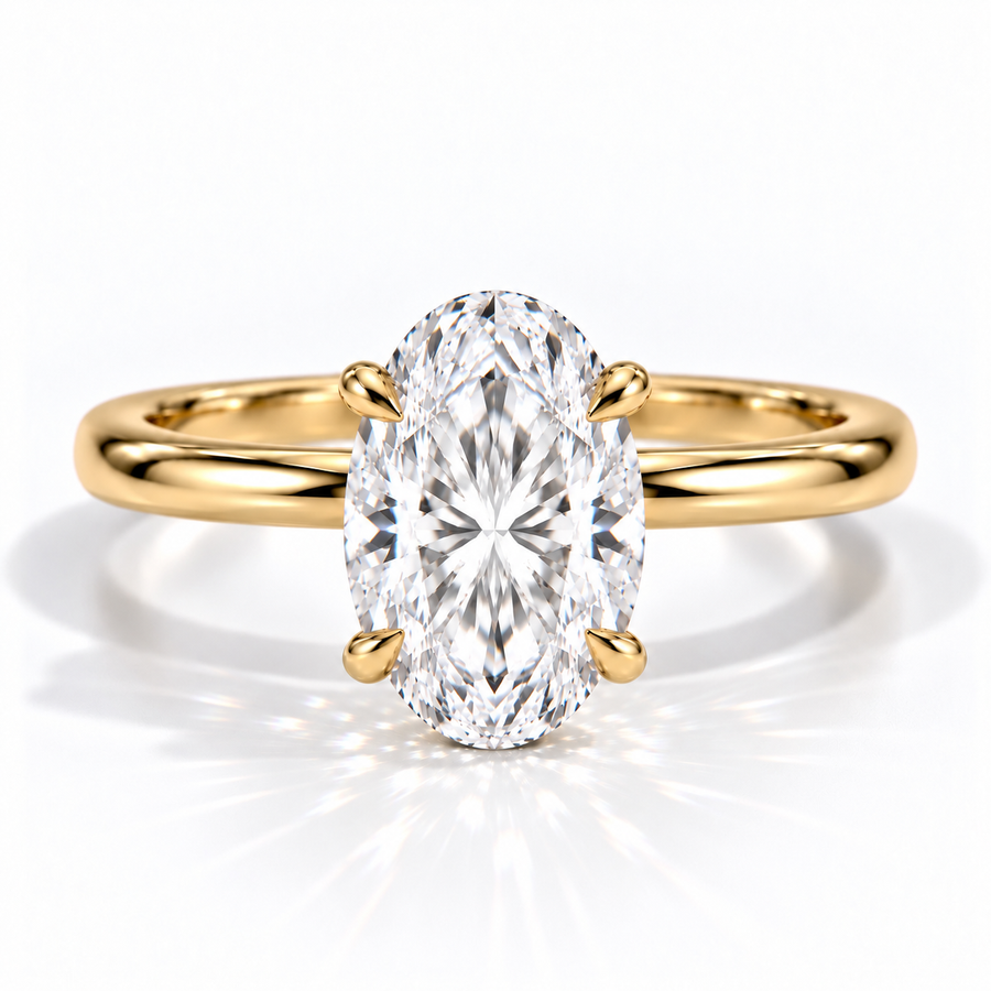 Ovaler Solitär-Verlobungsring aus 14 Karat Gelbgold mit Labordiamant