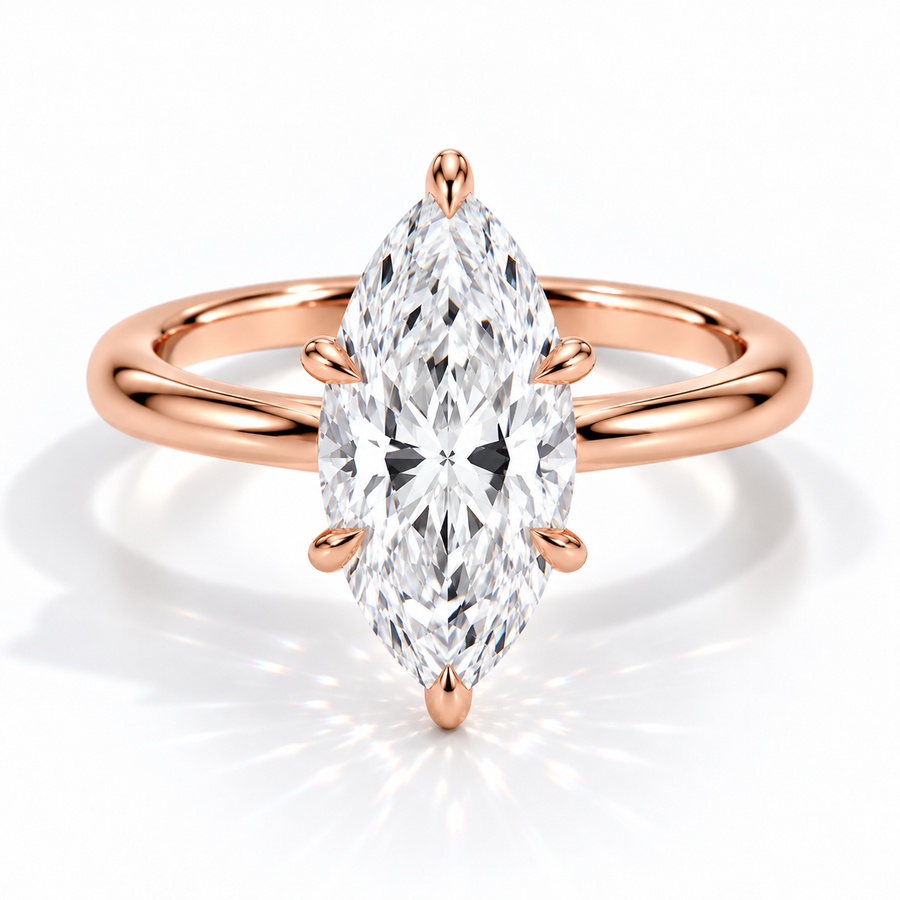Marquise Verlobungsring aus Roségold mit Labordiamant