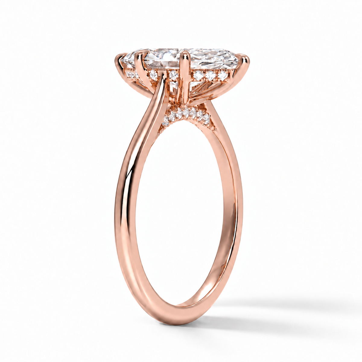 Chanti - Marquise Solitaire Cathedral hidden halo Verlobungsring aus 14k Roségold mit einem funkelnden, laborgezüchteten Diamanten - handgefertigt & nachhaltig - von Labgrownlove