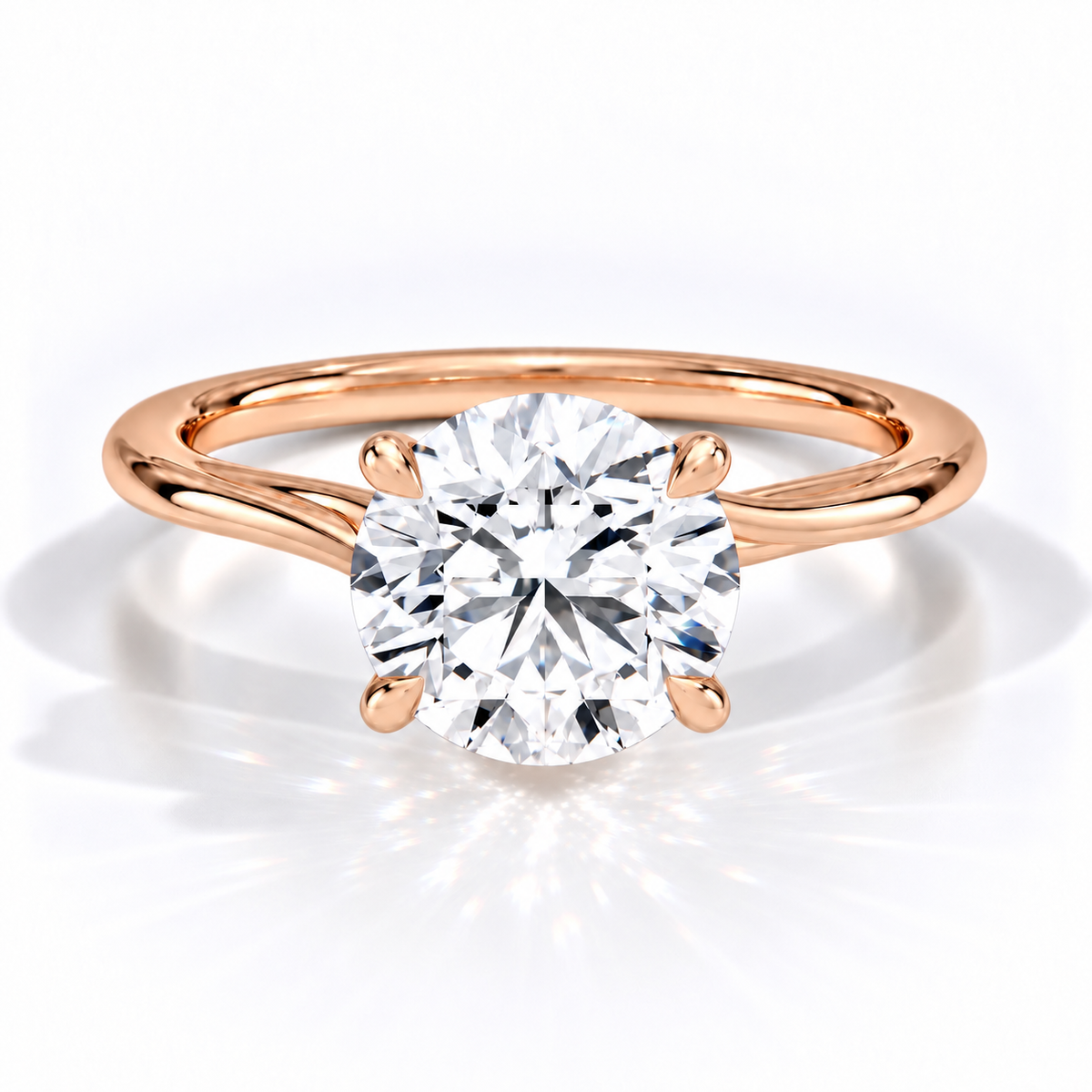 Celeste - Brilliant Rund Solitär Cathedral hidden halo Verlobungsring aus 14k und 18k Roségold mit einem funkelnden, Laborgezüchteten Diamanten - handgefertigt & nachhaltig - von Labgrownlove 