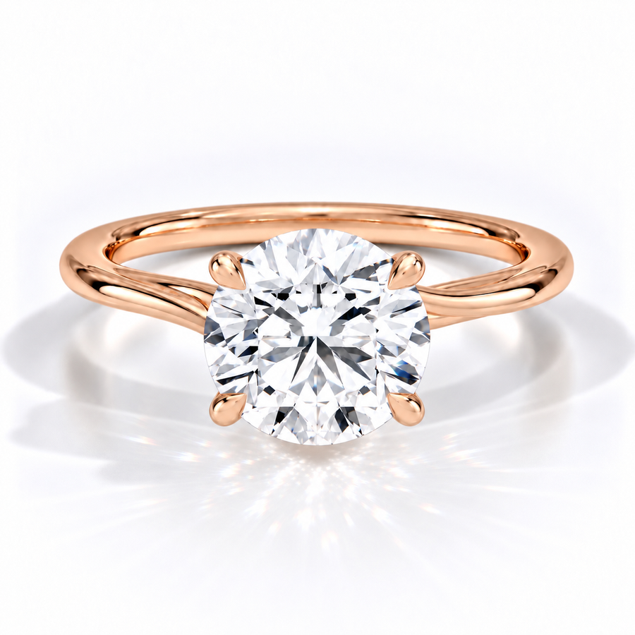 Runder Verlobungsring aus Roségold mit Labordiamant und Hidden Halo und Cathedral-Fassung