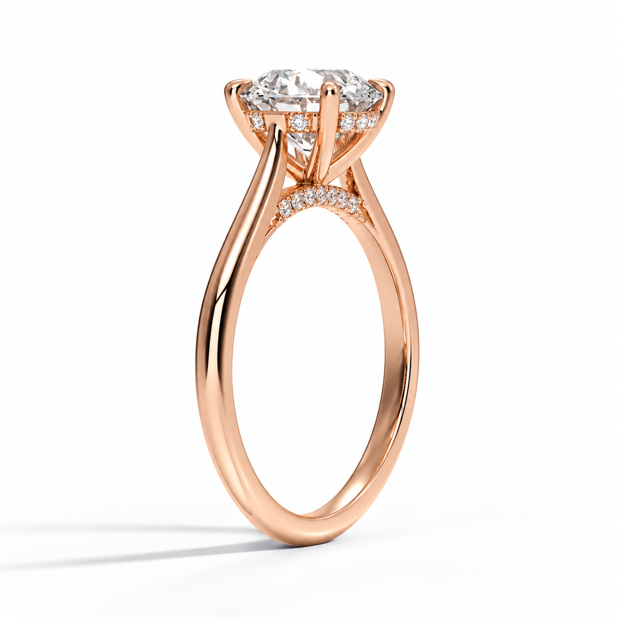 Celeste - Brilliant Rund Solitär Cathedral hidden halo Verlobungsring aus 14k und 18k Roségold mit einem funkelnden, Laborgezüchteten Diamanten - handgefertigt & nachhaltig - von Labgrownlove 