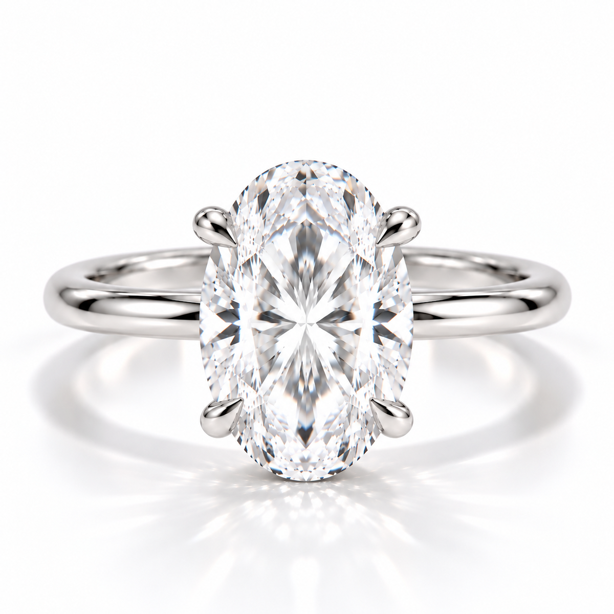 Angelina - Oval Solitär Doppeltetulpe hidden halo Verlobungsring aus 14k und 18k Weißgold mit einem funkelnden, Laborgezüchteten Diamanten - handgefertigt & nachhaltig - von Labgrownlove 