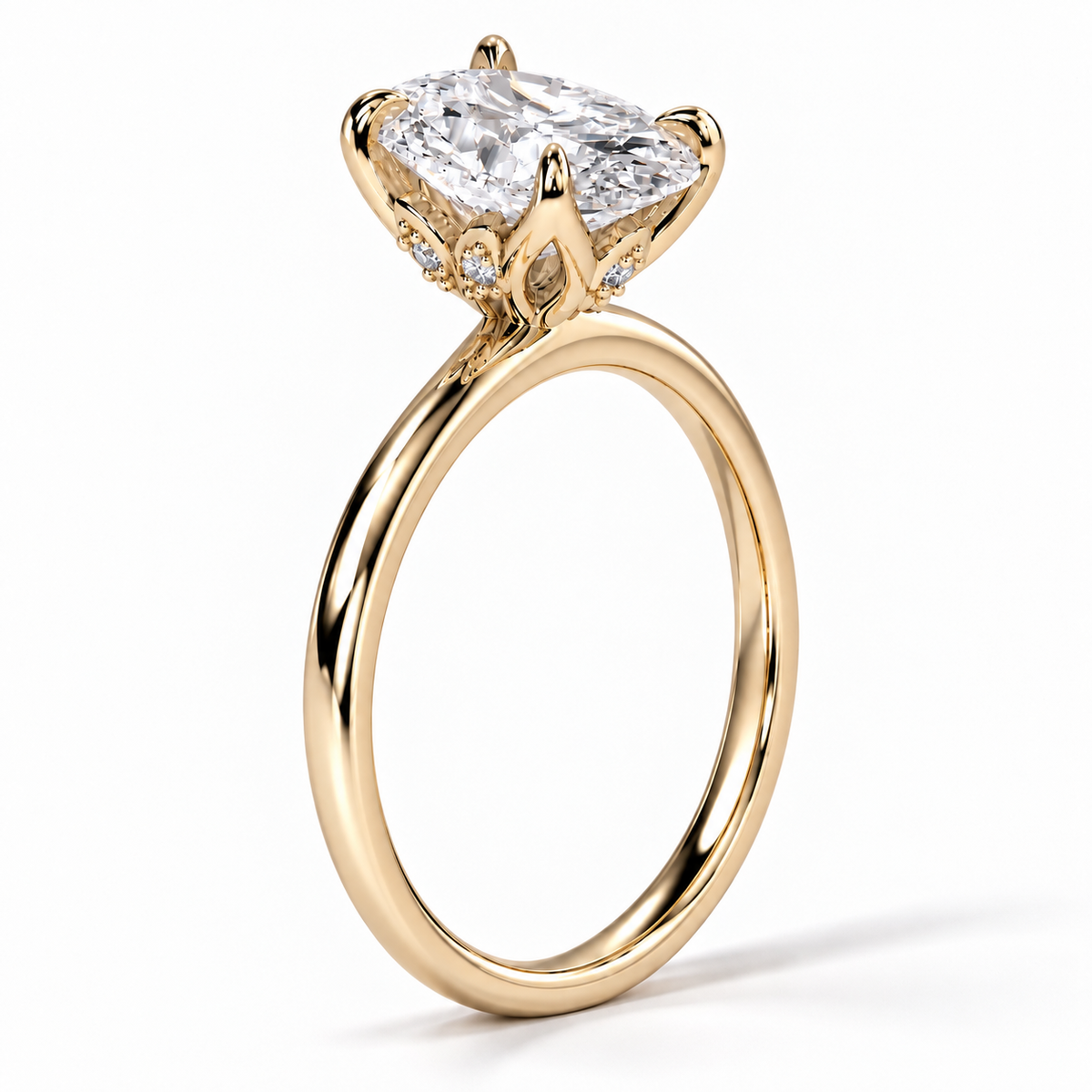 Angelina - Oval Solitär Doppeltetulpe hidden halo Verlobungsring aus 14k und 18k Gelbgold mit einem funkelnden, Laborgezüchteten Diamanten - handgefertigt & nachhaltig - von Labgrownlove 