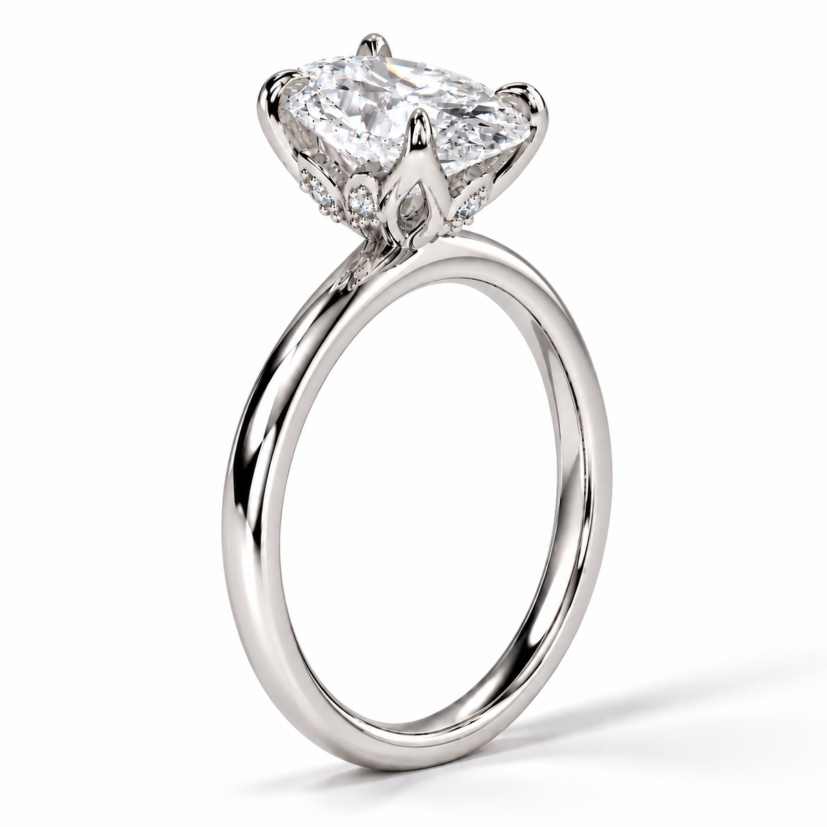 Angelina - Oval Solitär Doppeltetulpe hidden halo Verlobungsring aus 14k und 18k Weißgold mit einem funkelnden, Laborgezüchteten Diamanten - handgefertigt & nachhaltig - von Labgrownlove 