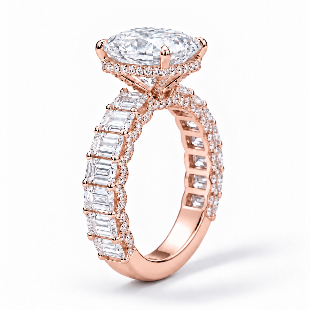 Prag - Radiant hidden halo Emerald Pavé Verlobungsring aus 18k Roségold mit einem funkelnden, Laborgezüchteten Diamanten - handgefertigt & nachhaltig - von Labgrownlove 