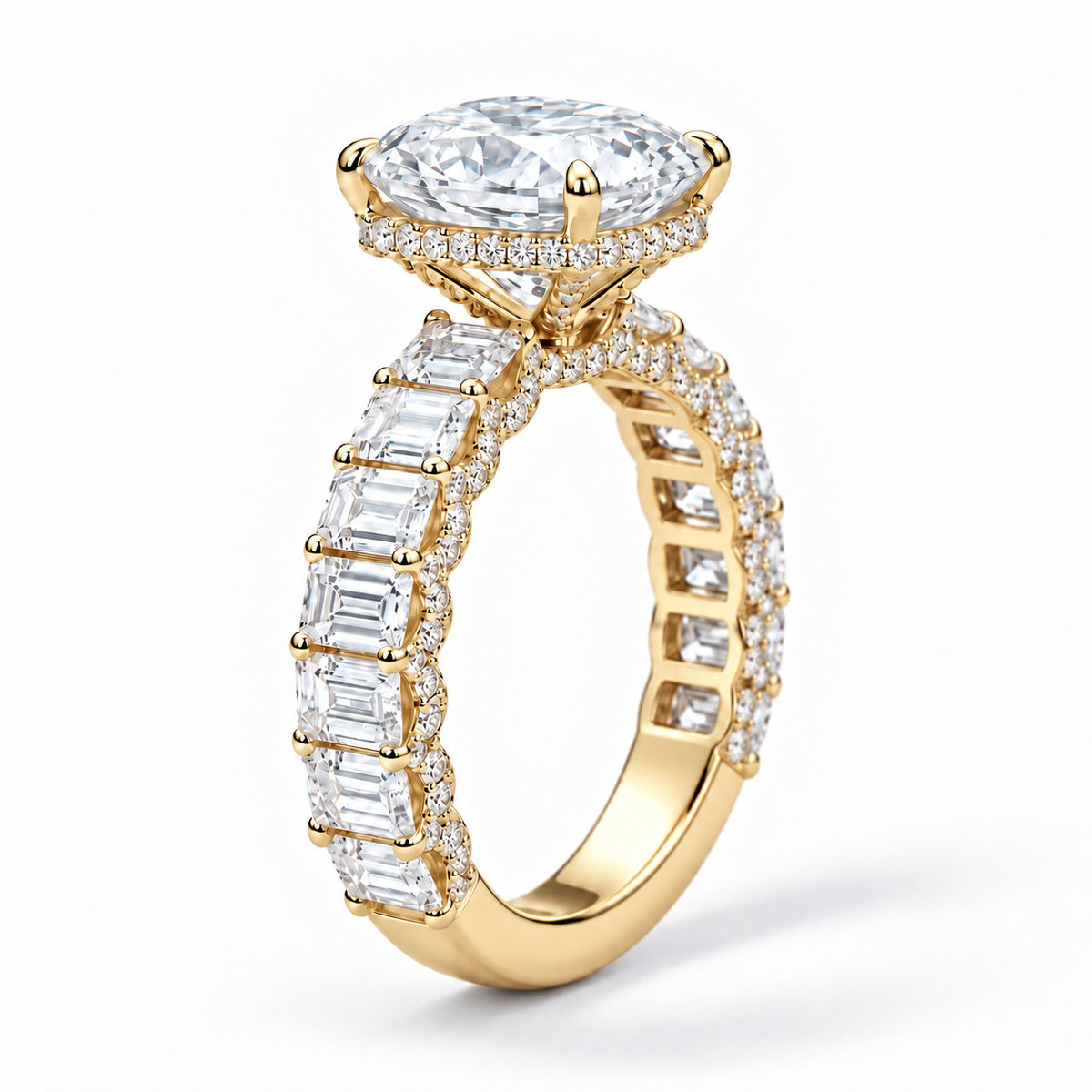 Prag - Radiant hidden halo Emerald Pavé Verlobungsring aus 18k Gelbgold mit einem funkelnden, Laborgezüchteten Diamanten - handgefertigt & nachhaltig - von Labgrownlove 