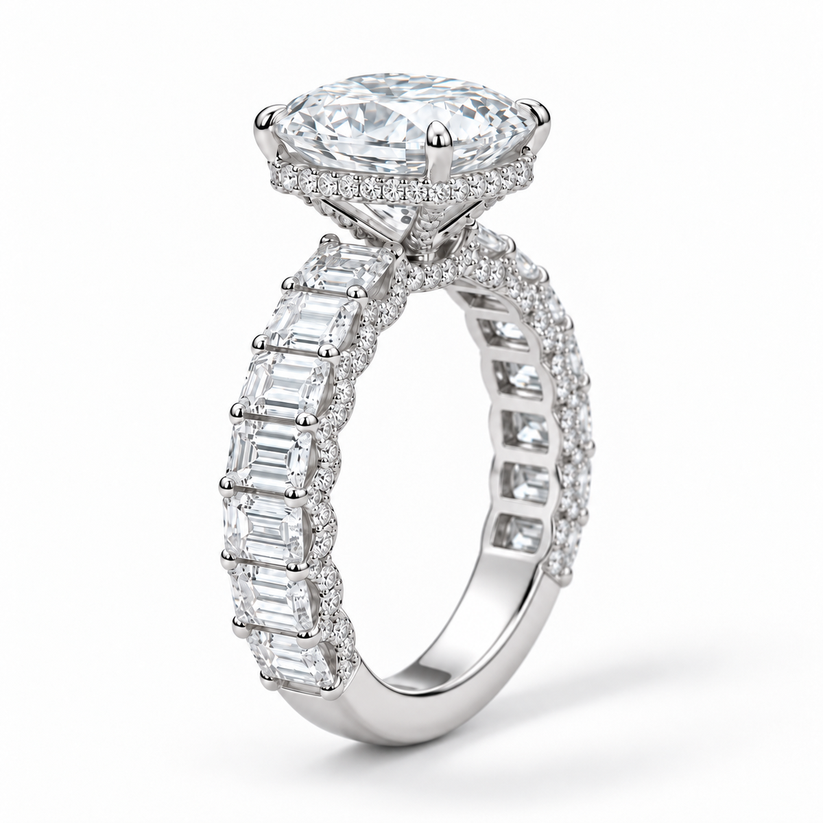 Prag - Radiant hidden halo Emerald Pavé Verlobungsring aus 18k Weißgold mit einem funkelnden, Laborgezüchteten Diamanten - handgefertigt & nachhaltig - von Labgrownlove 