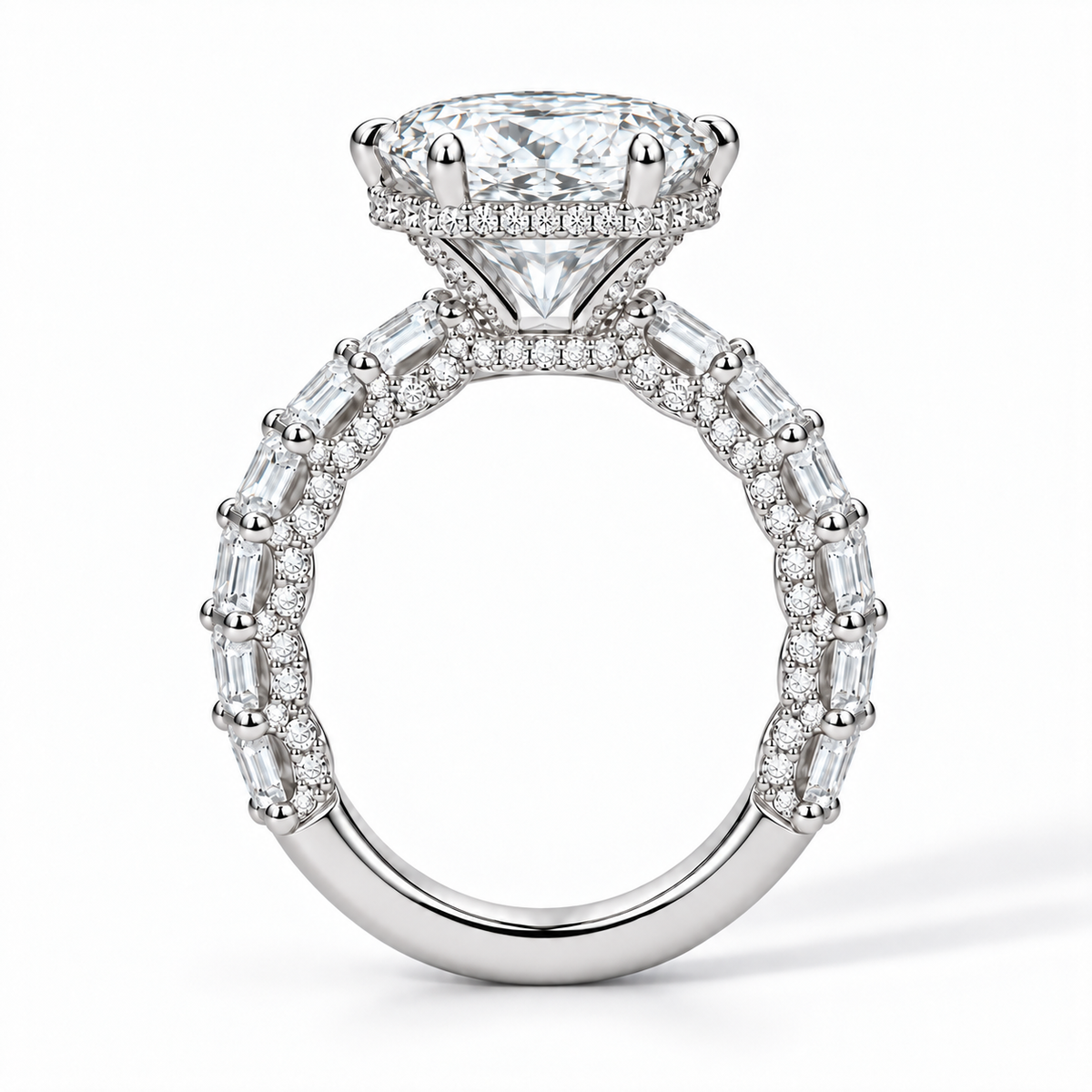 Prag - Radiant hidden halo Emerald Pavé Verlobungsring aus 18k Weißgold mit einem funkelnden, Laborgezüchteten Diamanten - handgefertigt & nachhaltig - von Labgrownlove 