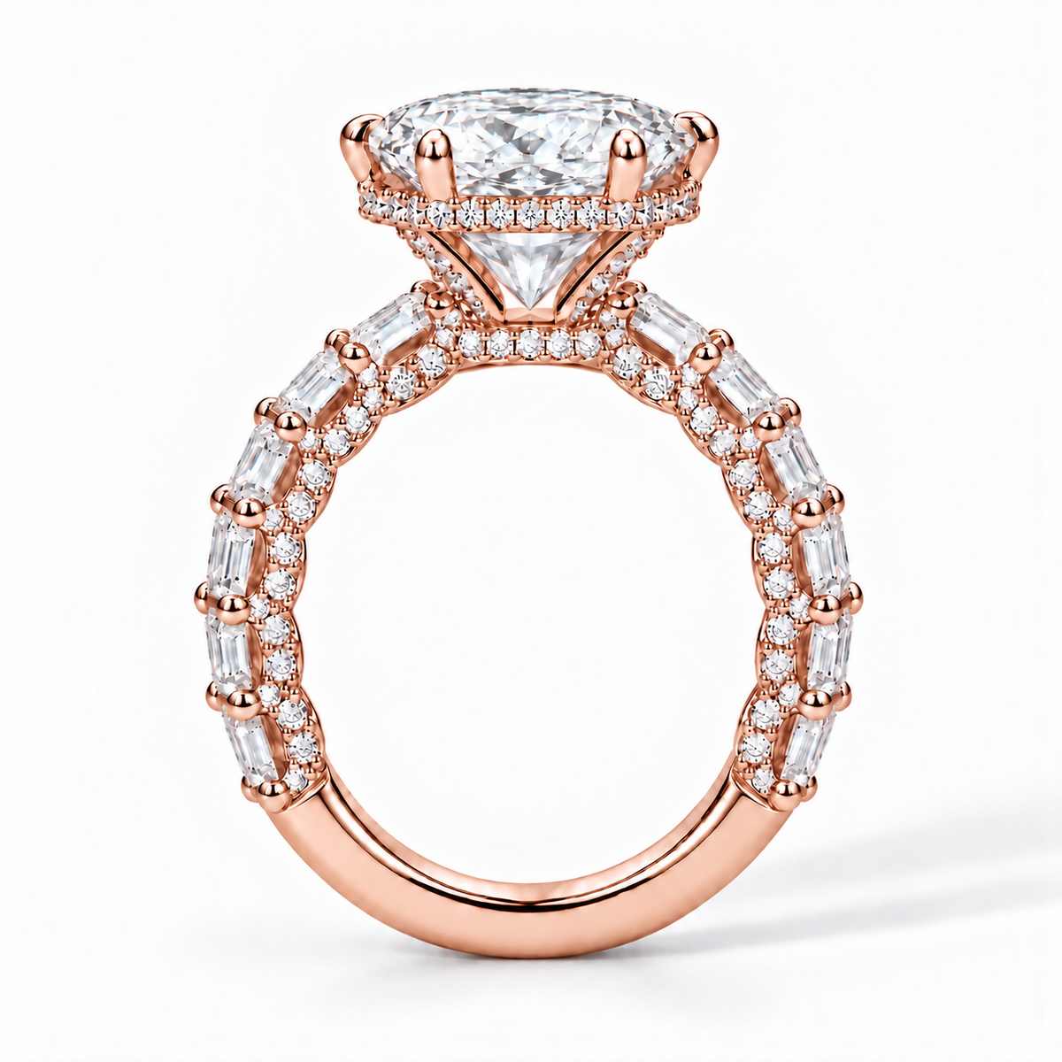 Prag - Radiant hidden halo Emerald Pavé Verlobungsring aus 18k Roségold mit einem funkelnden, Laborgezüchteten Diamanten - handgefertigt & nachhaltig - von Labgrownlove 