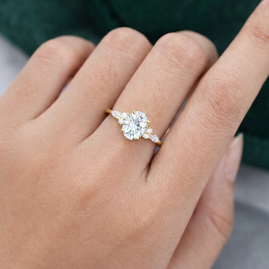 Flores - Oval Triology Verlobungsring aus 14k Gelbgold mit einem funkelnden, laborgezüchteten Diamanten - handgefertigt & nachhaltig - von Labgrownlove 