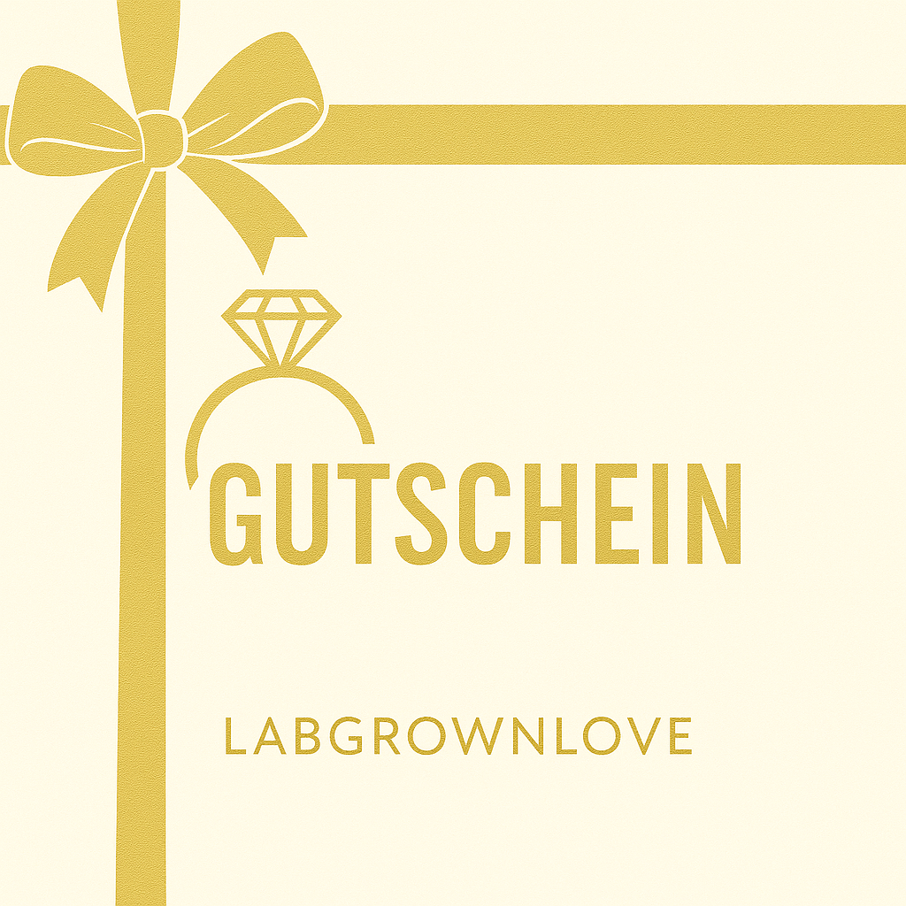 Gutschein von Labgrownlove – edles goldenes Design mit Ringmotiv, ideal zum Verschenken von Verlobungsringen mit Labor- oder Naturdiamanten.
