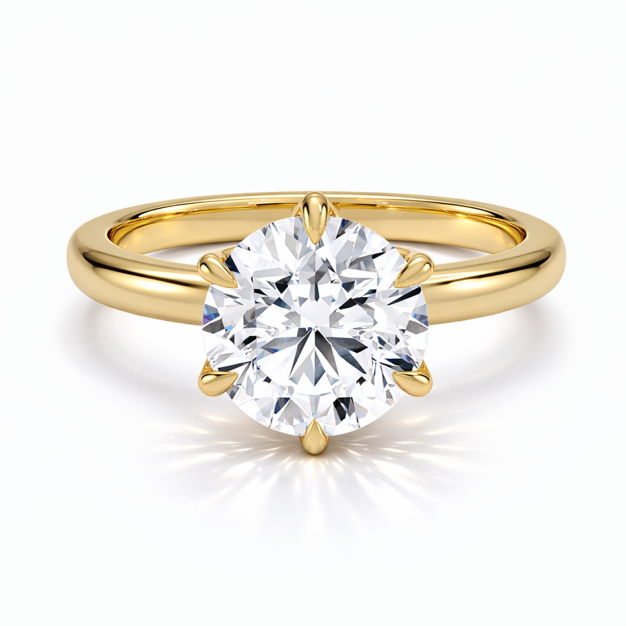 Runder Verlobungsring aus Gelbgold mit Labordiamant und Galerieschiene