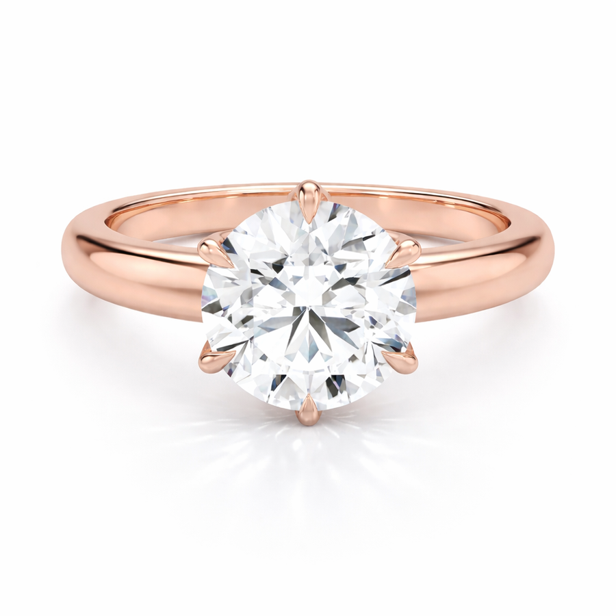 Runder Verlobungsring aus Roségold mit Labordiamant und Galerieschiene